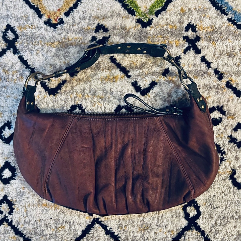 Steve Madden Burgundy Suede Studded Hobo Purse W/ Leather Embellished Strap - Picture 4 of 10
